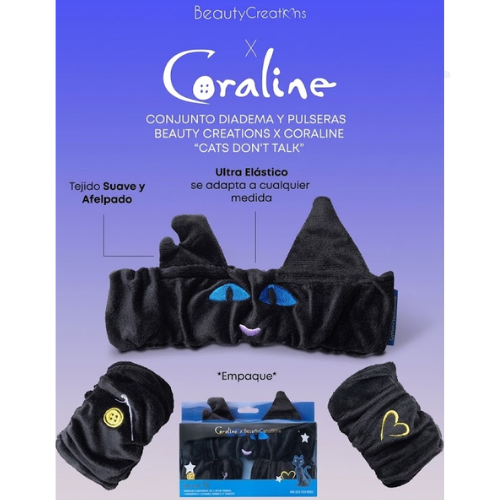 Coraline x Beauty Creations | Conjunto de Diadema y pulsera Cats don't talk